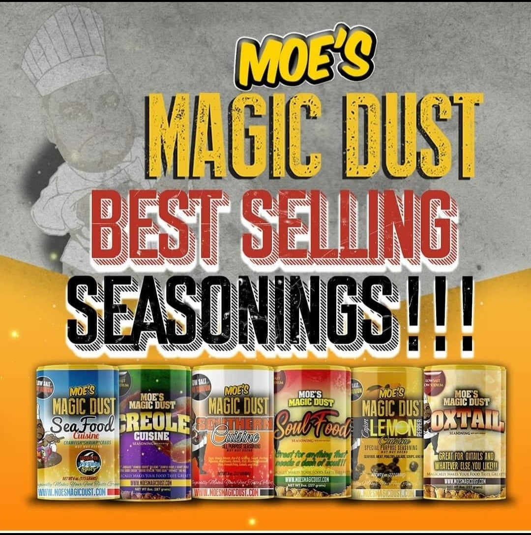 Moe's Magic Dust seasonings, in stores, US